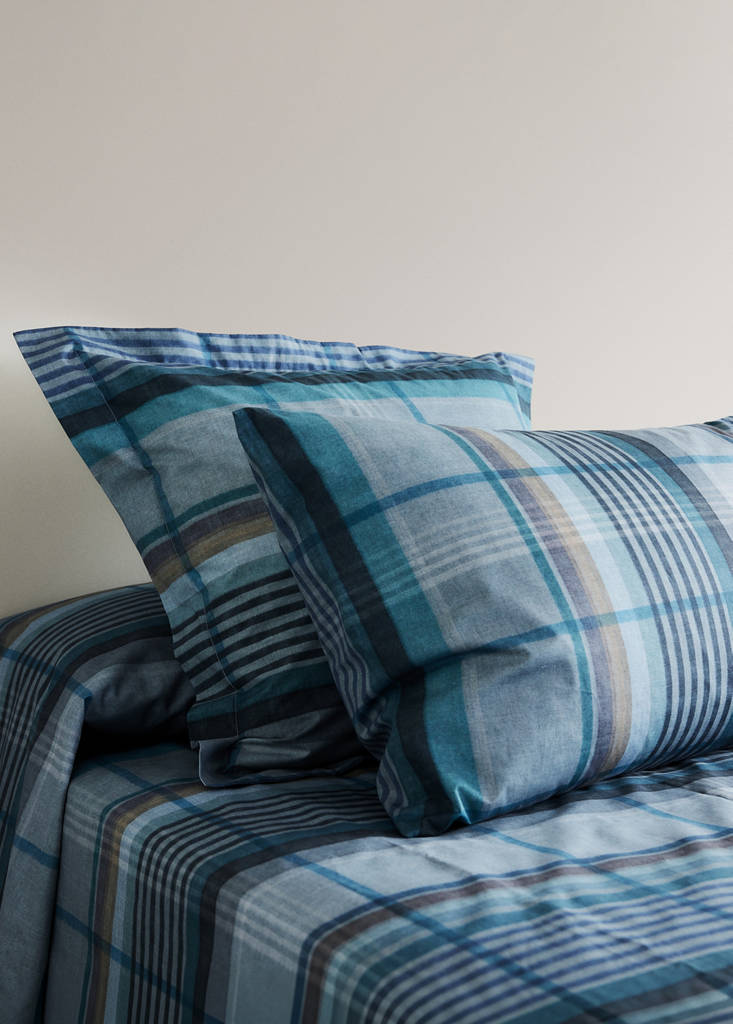 Two multicoloured check percale cotton pillowcases 50x75 cm — Forest Green