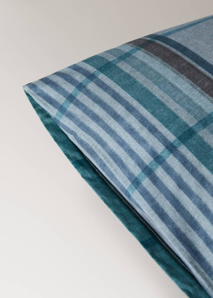 Two multicoloured check percale cotton pillowcases 50x75 cm — Forest Green