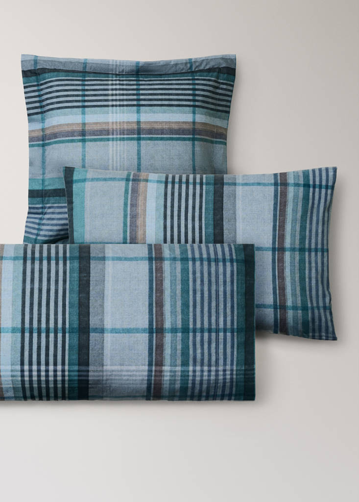 Two multicoloured check percale cotton pillowcases 50x75 cm — Forest Green