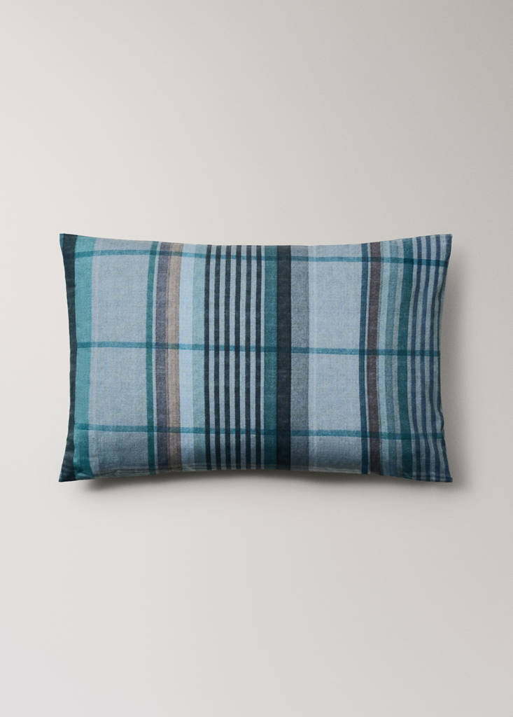 Two multicoloured check percale cotton pillowcases 50x75 cm — Forest Green