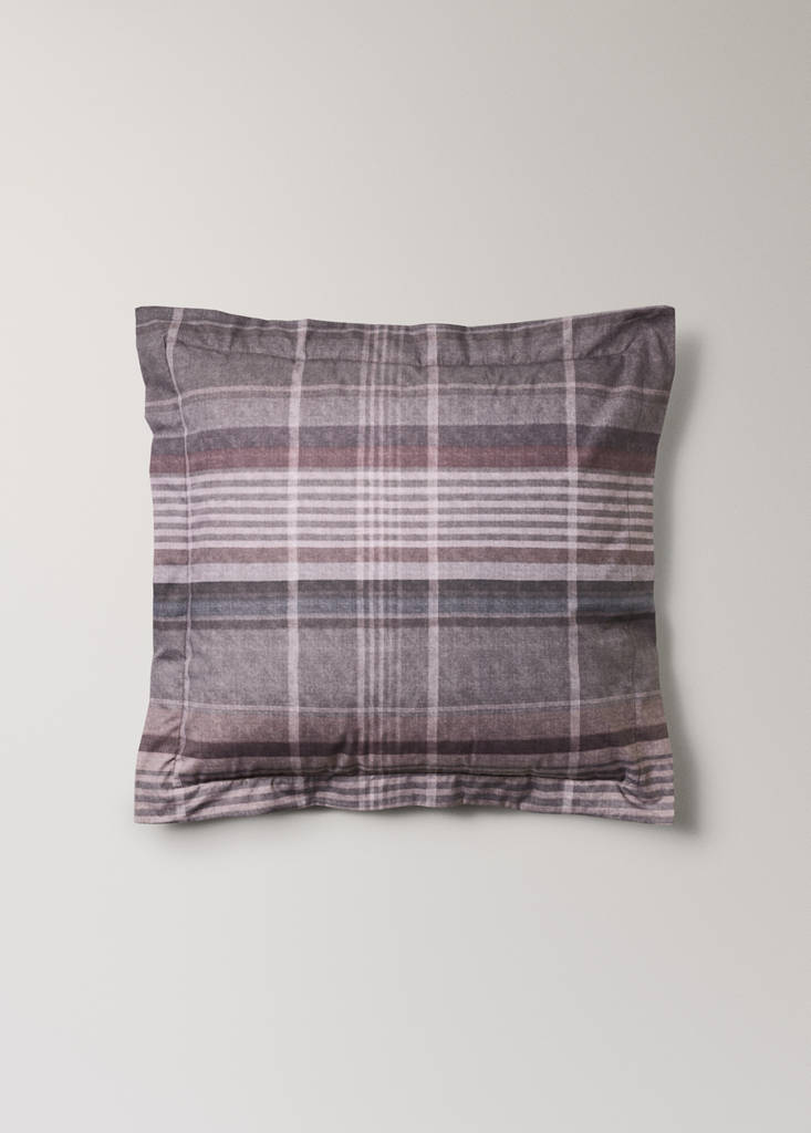 Two multicoloured checked percale cotton pillowcases 50x50 cm — Brown