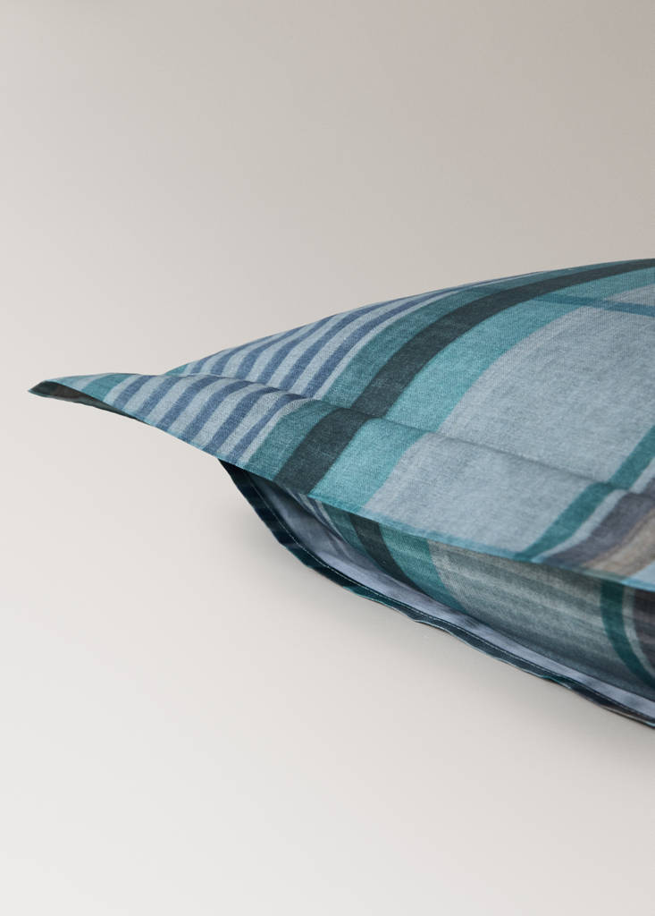 Two multicoloured checked percale cotton pillowcases 50x50 cm — Forest Green