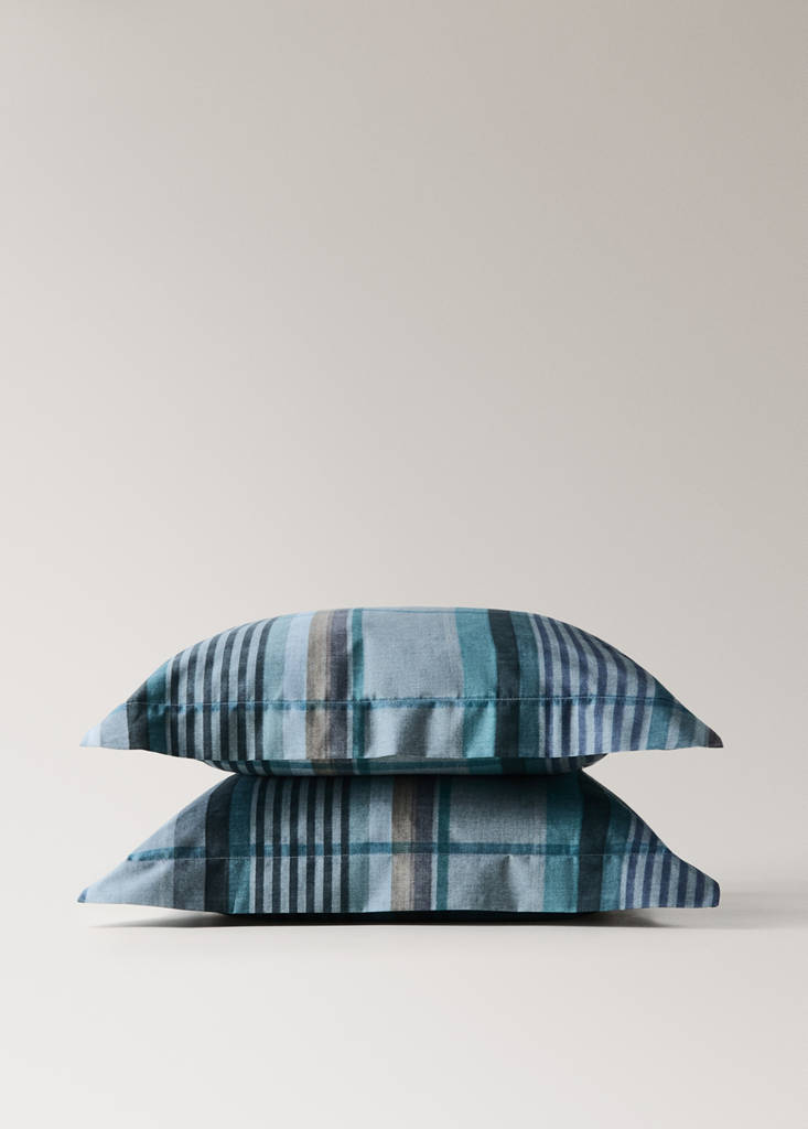 Two multicoloured checked percale cotton pillowcases 50x50 cm — Forest Green