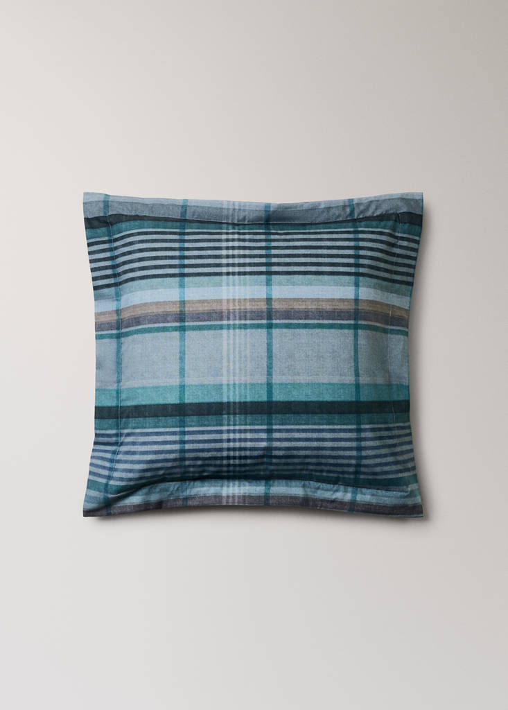 Two multicoloured checked percale cotton pillowcases 50x50 cm — Forest Green