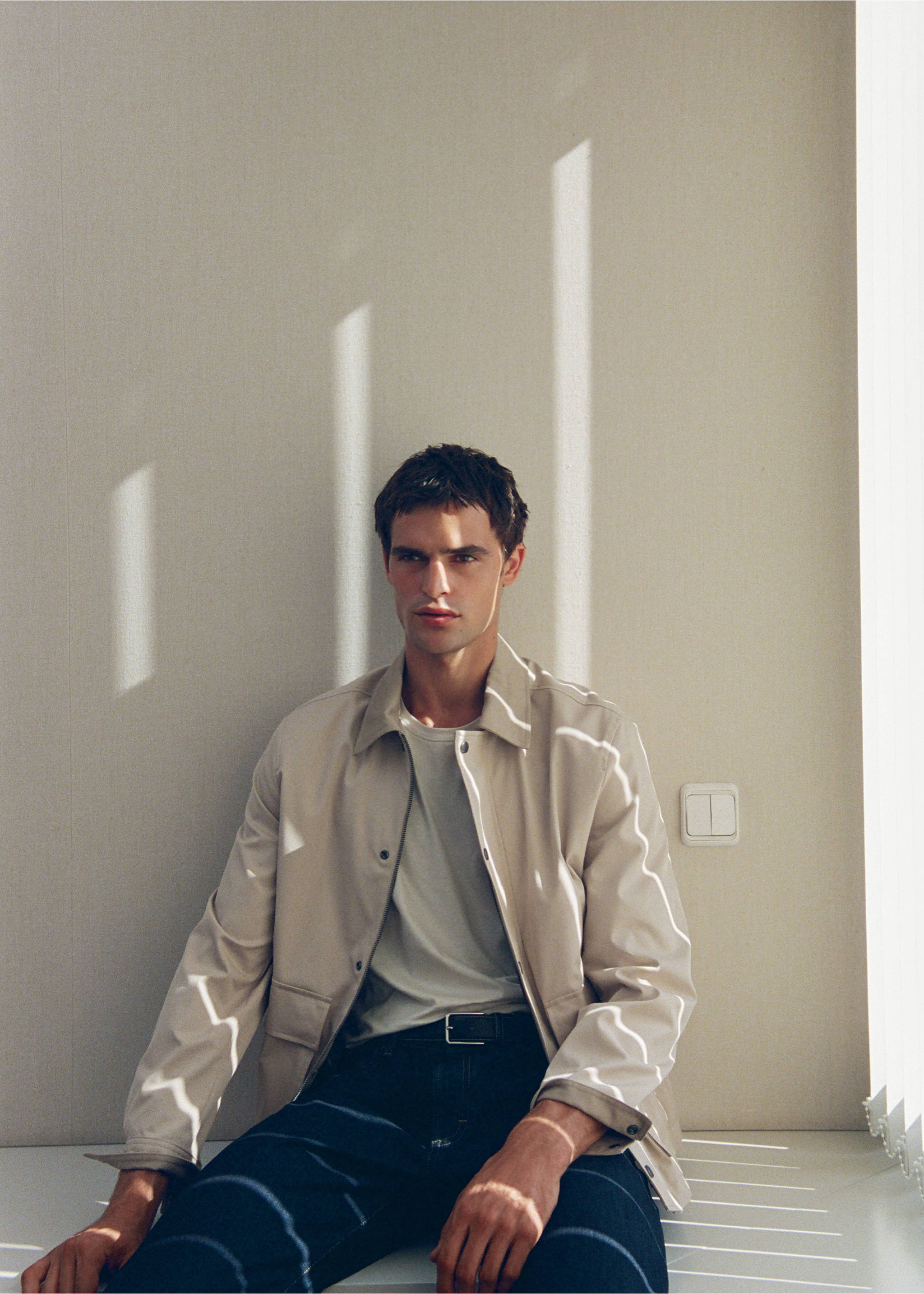 Water-repellent cotton-blend jacket - Details of the article 6, Beige. Ref: 37014406-00.