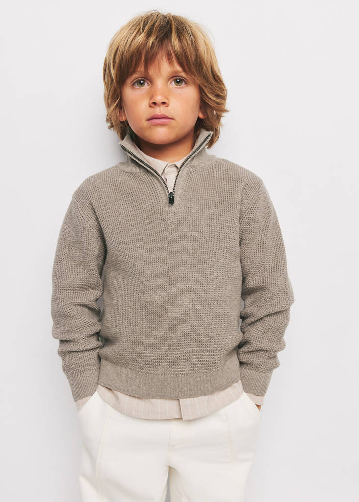 Knitted sweater with perkins neck — Medium Brown