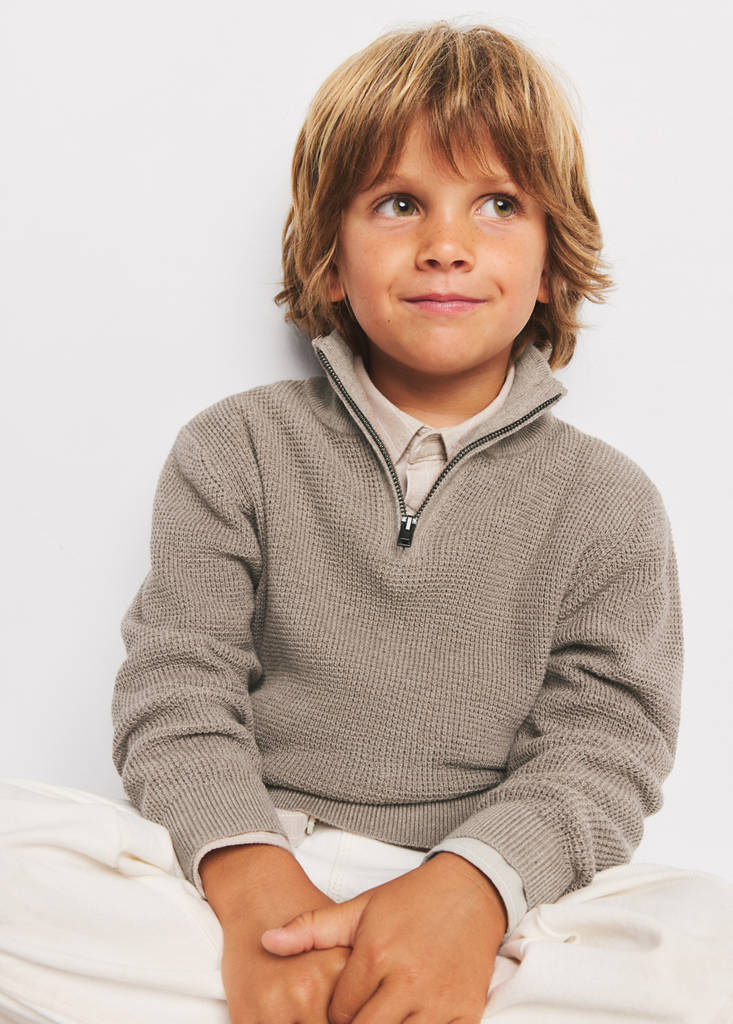 Knitted sweater with perkins neck — Medium Brown