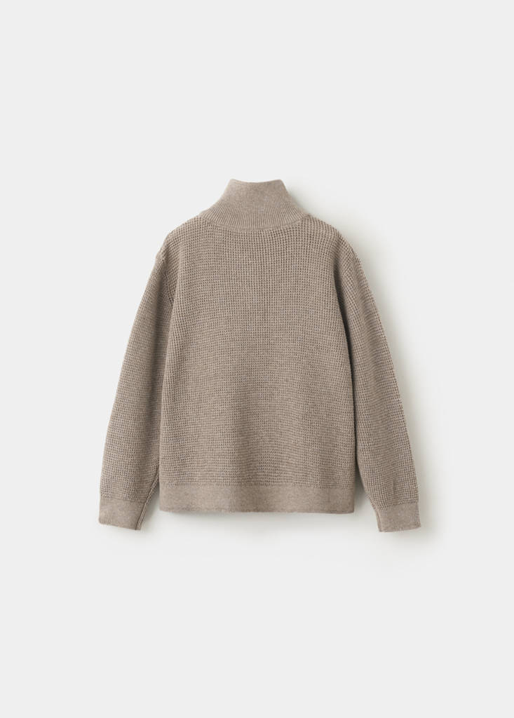 Knitted sweater with perkins neck — Medium Brown