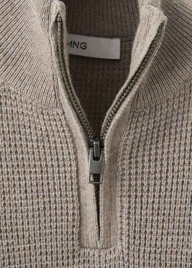 Knitted sweater with perkins neck — Medium Brown