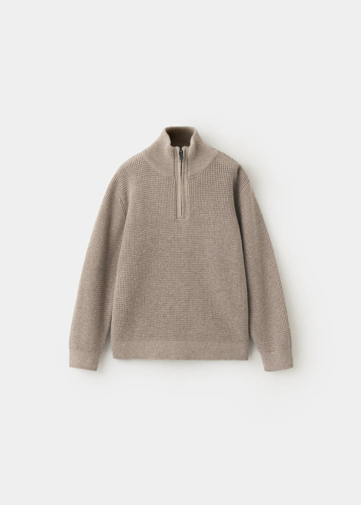 Knitted sweater with perkins neck — Medium Brown
