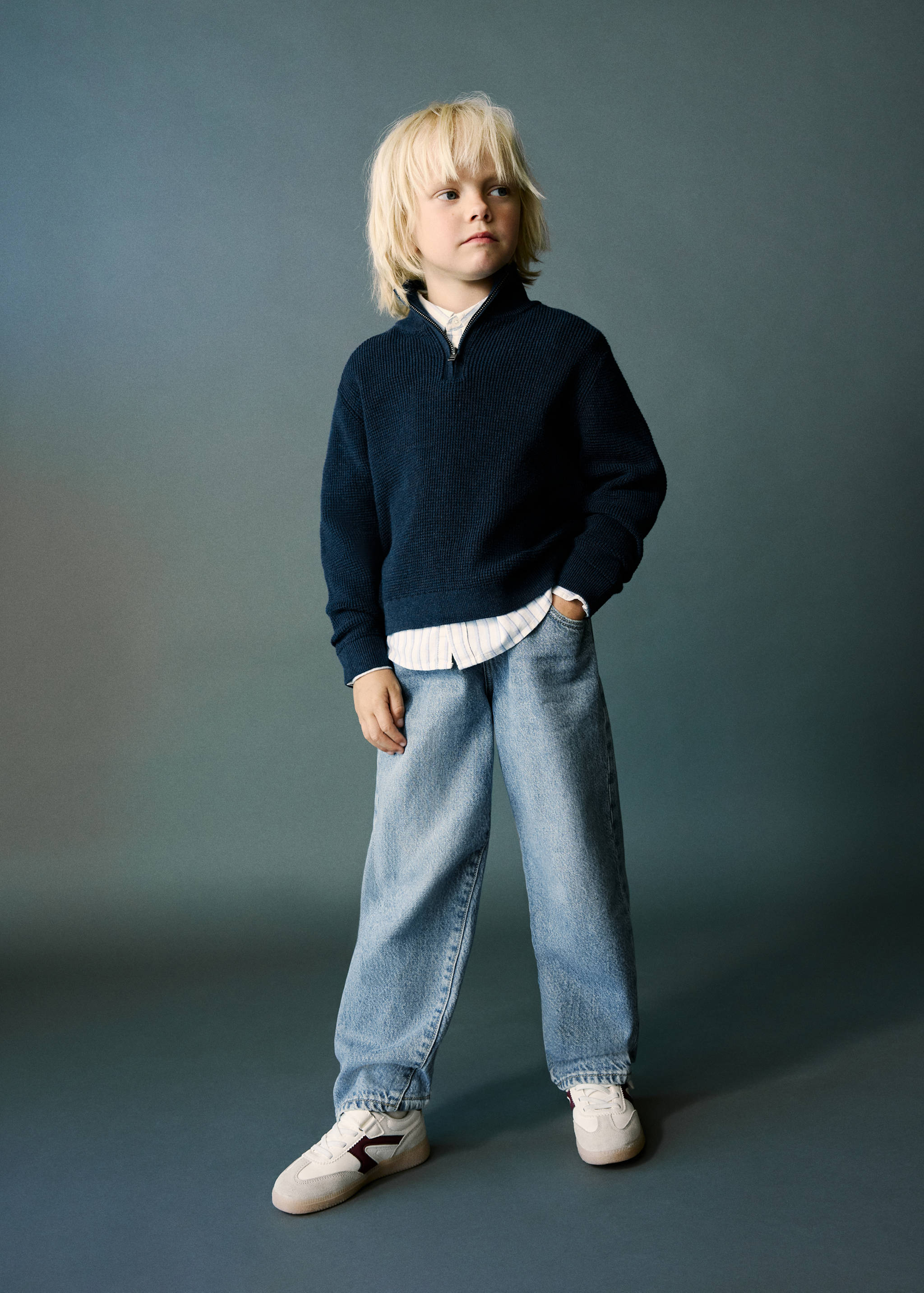 Knitted sweater with perkins neck - General plane