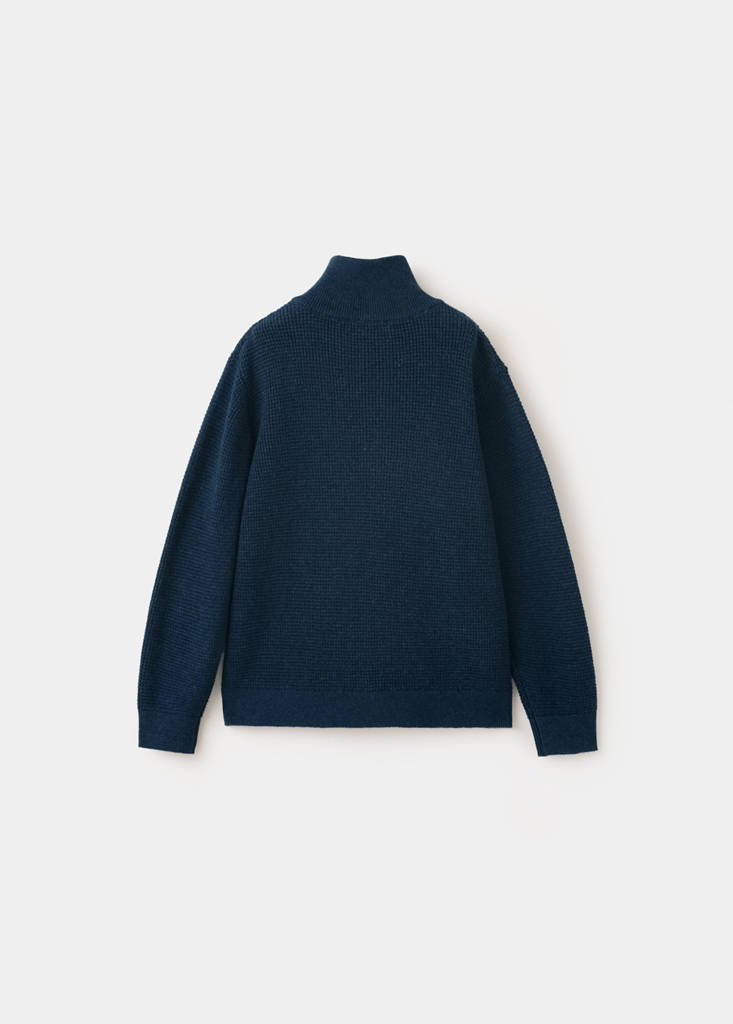 Knitted sweater with perkins neck — Ink Blue