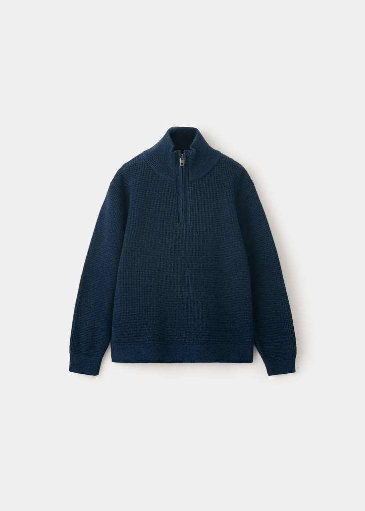Knitted sweater with perkins neck — Ink Blue