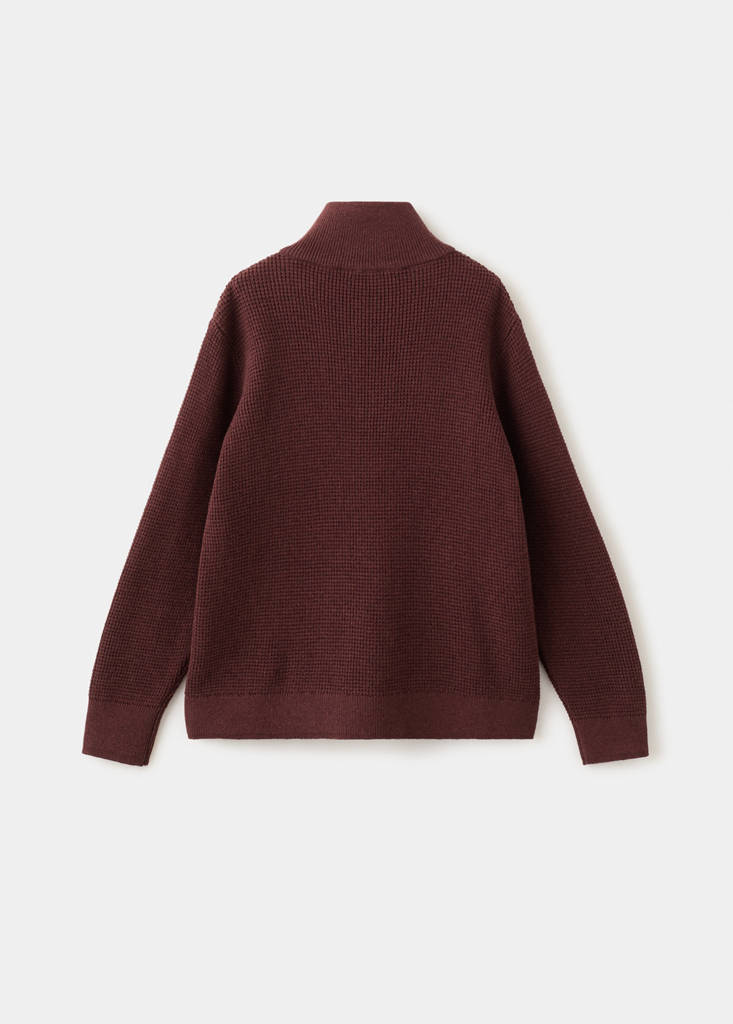 Knitted sweater with perkins neck — Burgundy