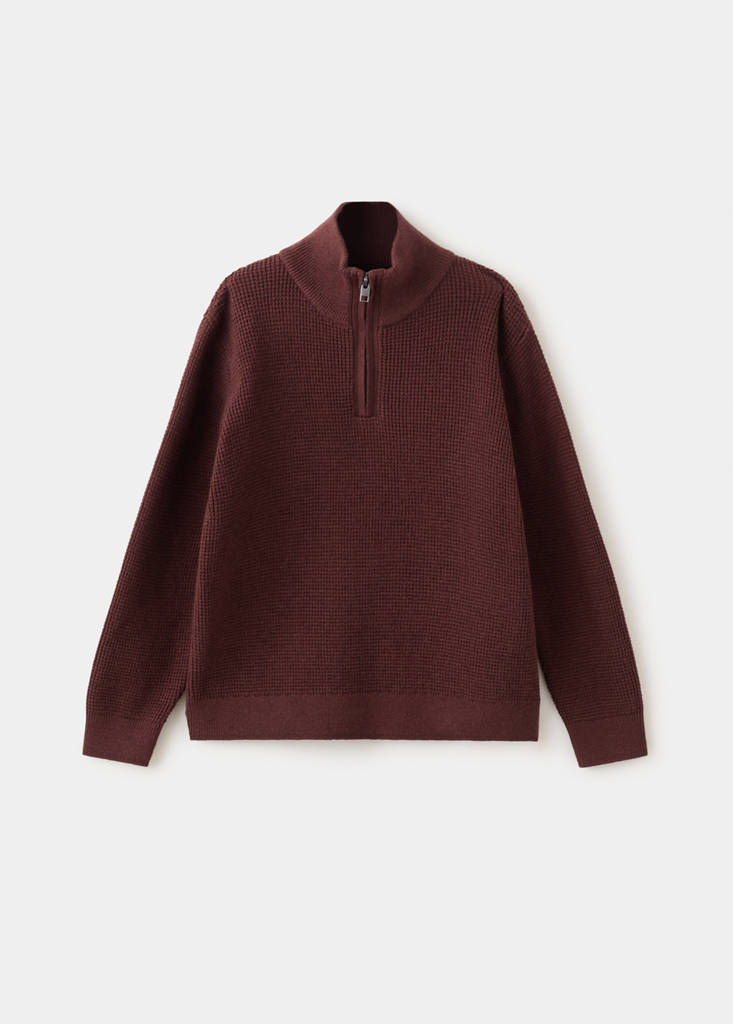 Knitted sweater with perkins neck — Burgundy