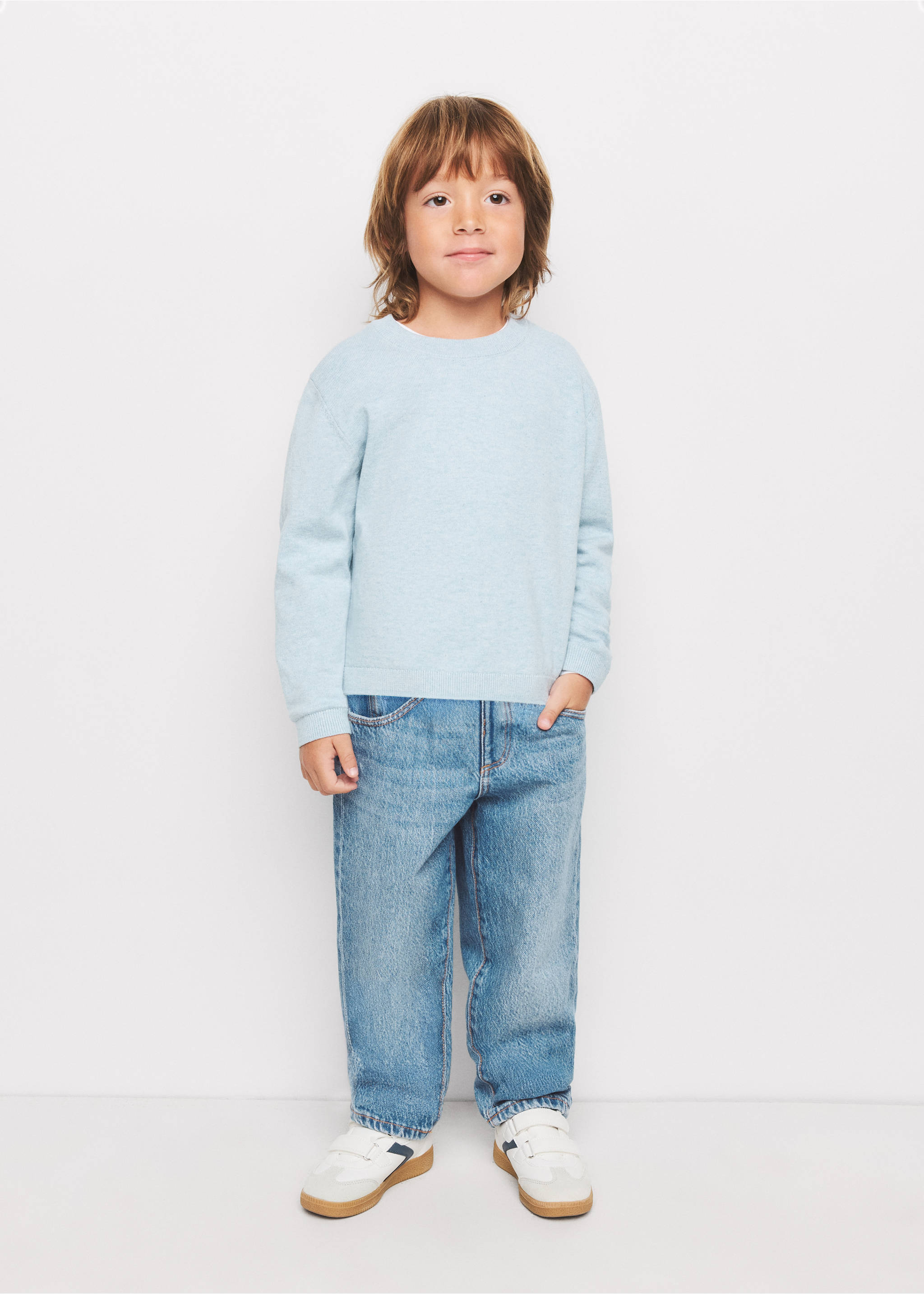 Medium-knit cotton sweater - General plane, Sky Blue. Ref: 37014408-00.