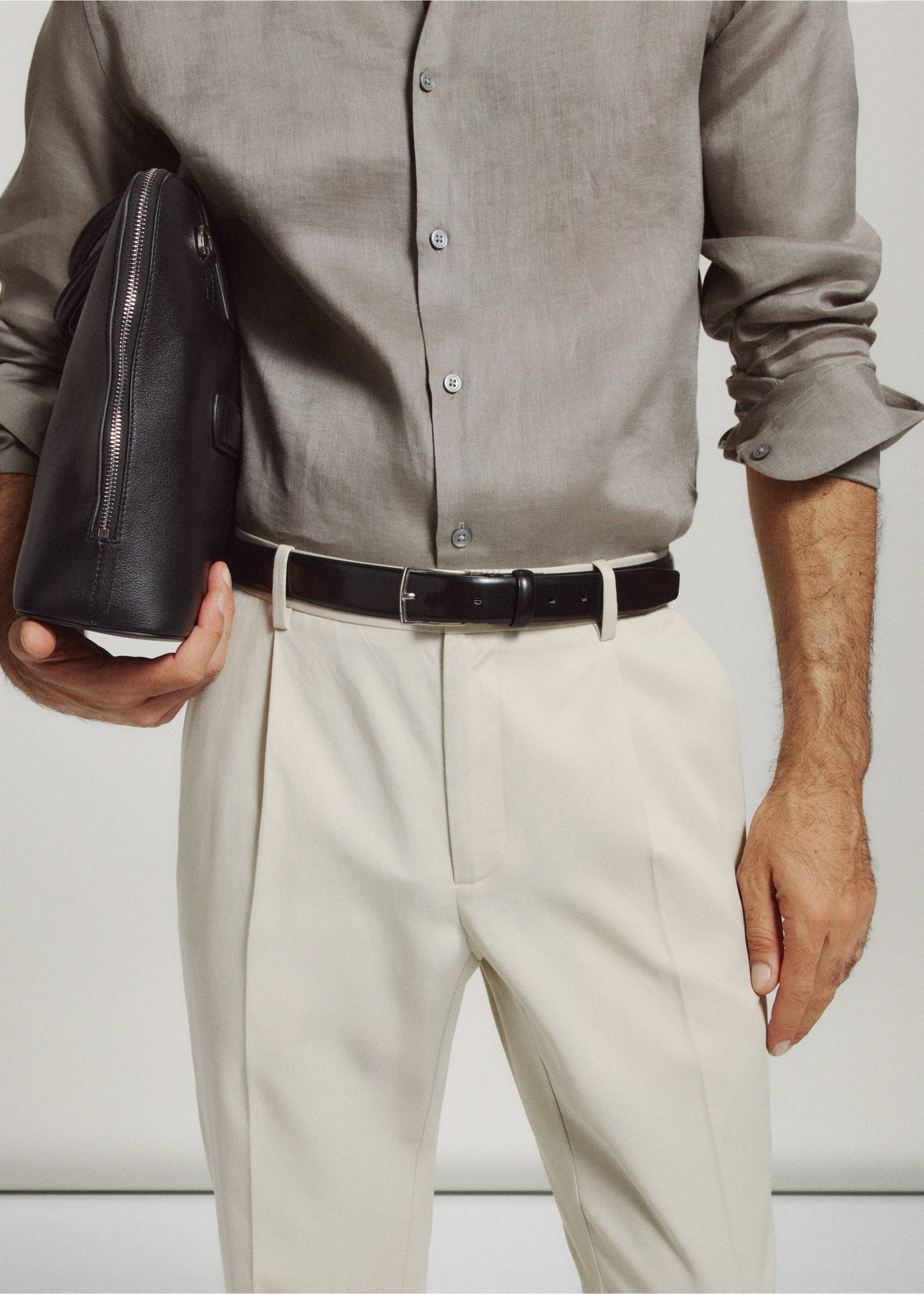 Pantalón regular fit mezcla lyocell algodón - Reverso del artículo, Gris hielo. Ref: 37014410-02.