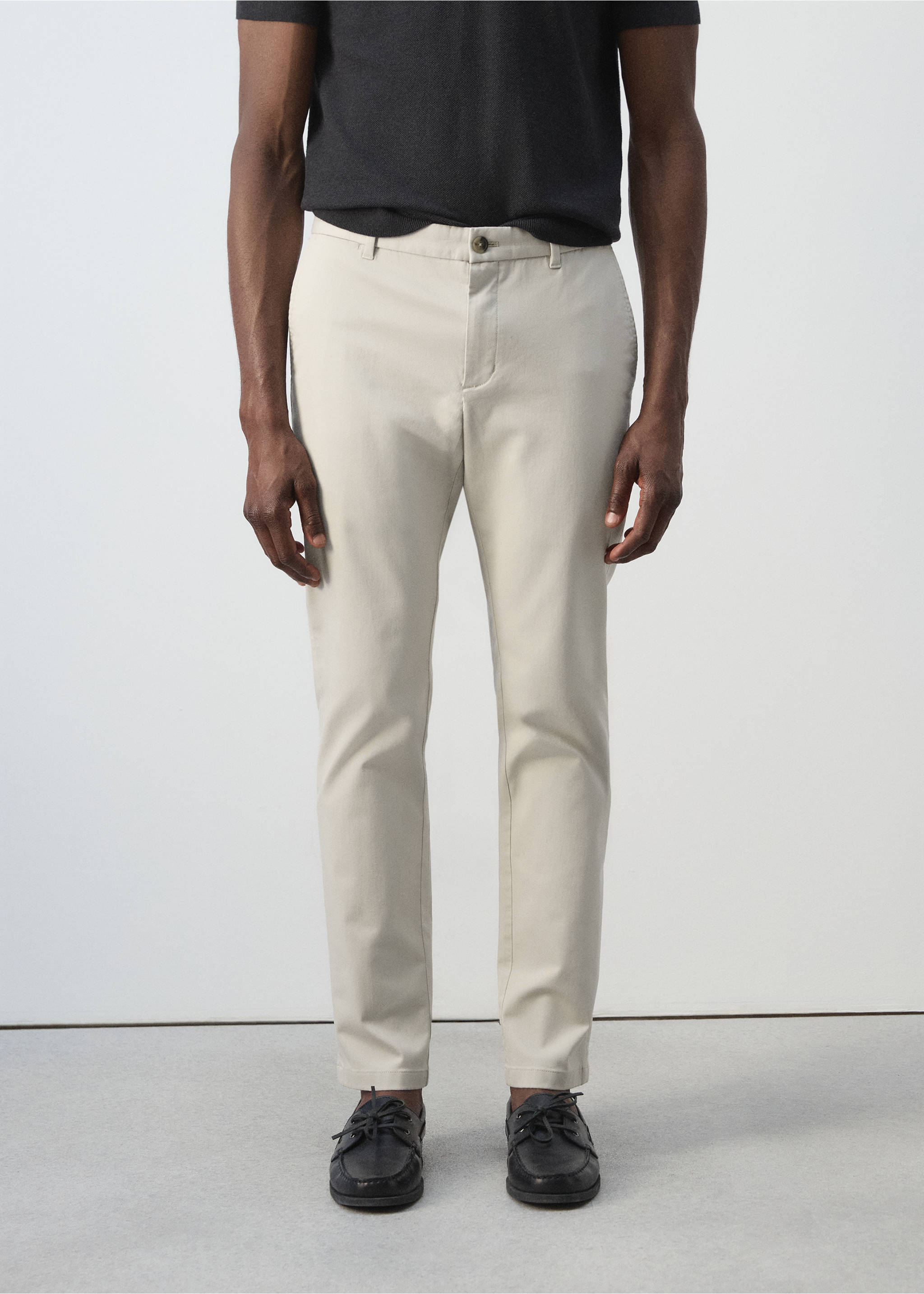 Pantalon Barna super slim-fit chino en sergé - Plan moyen, Écru. Ref: 37014411-00.