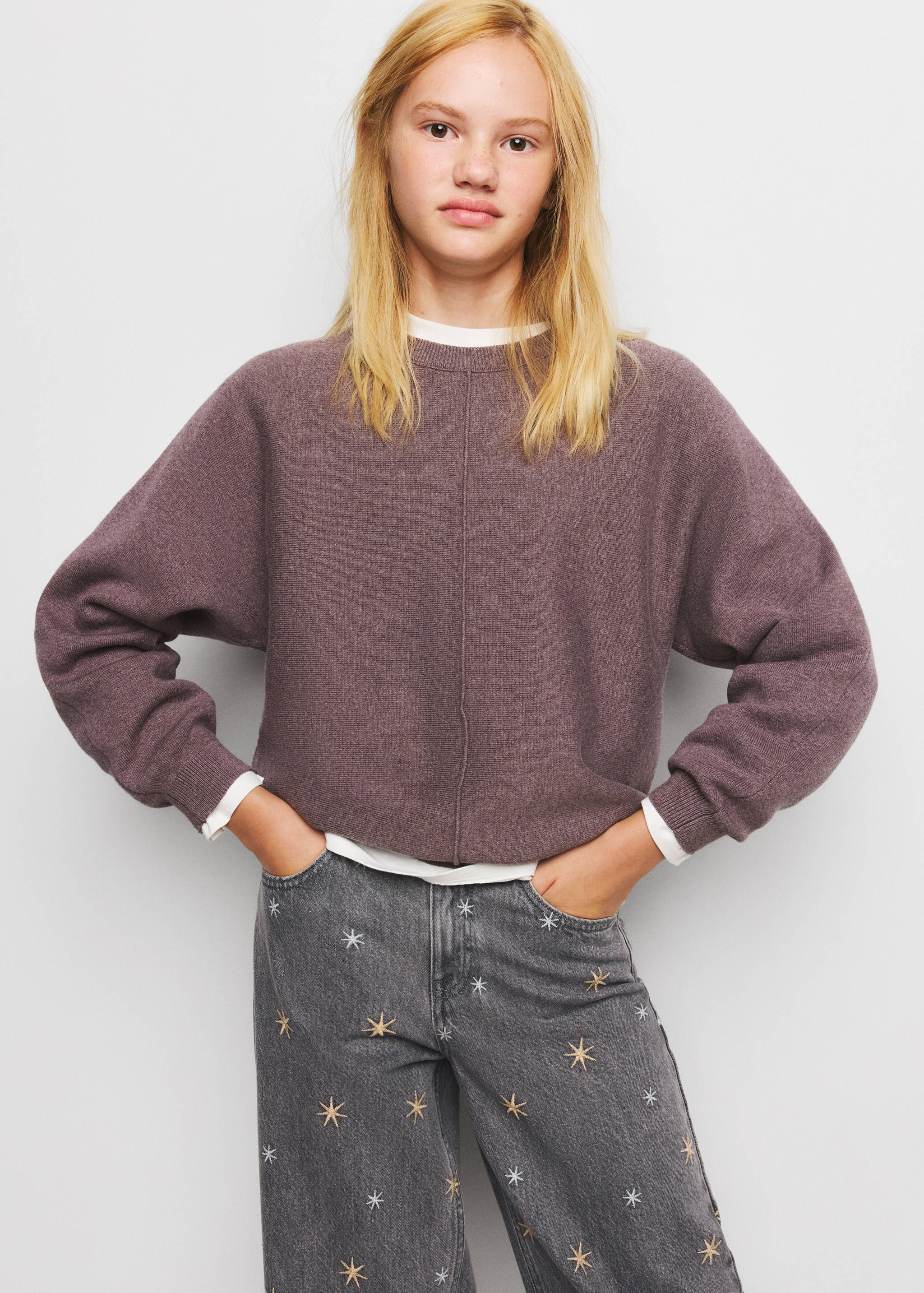 Wide-leg jeans with embroidered stars - Medium plane