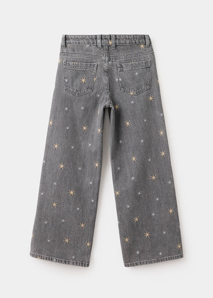 Wide-leg jeans with embroidered stars — Denim Grey