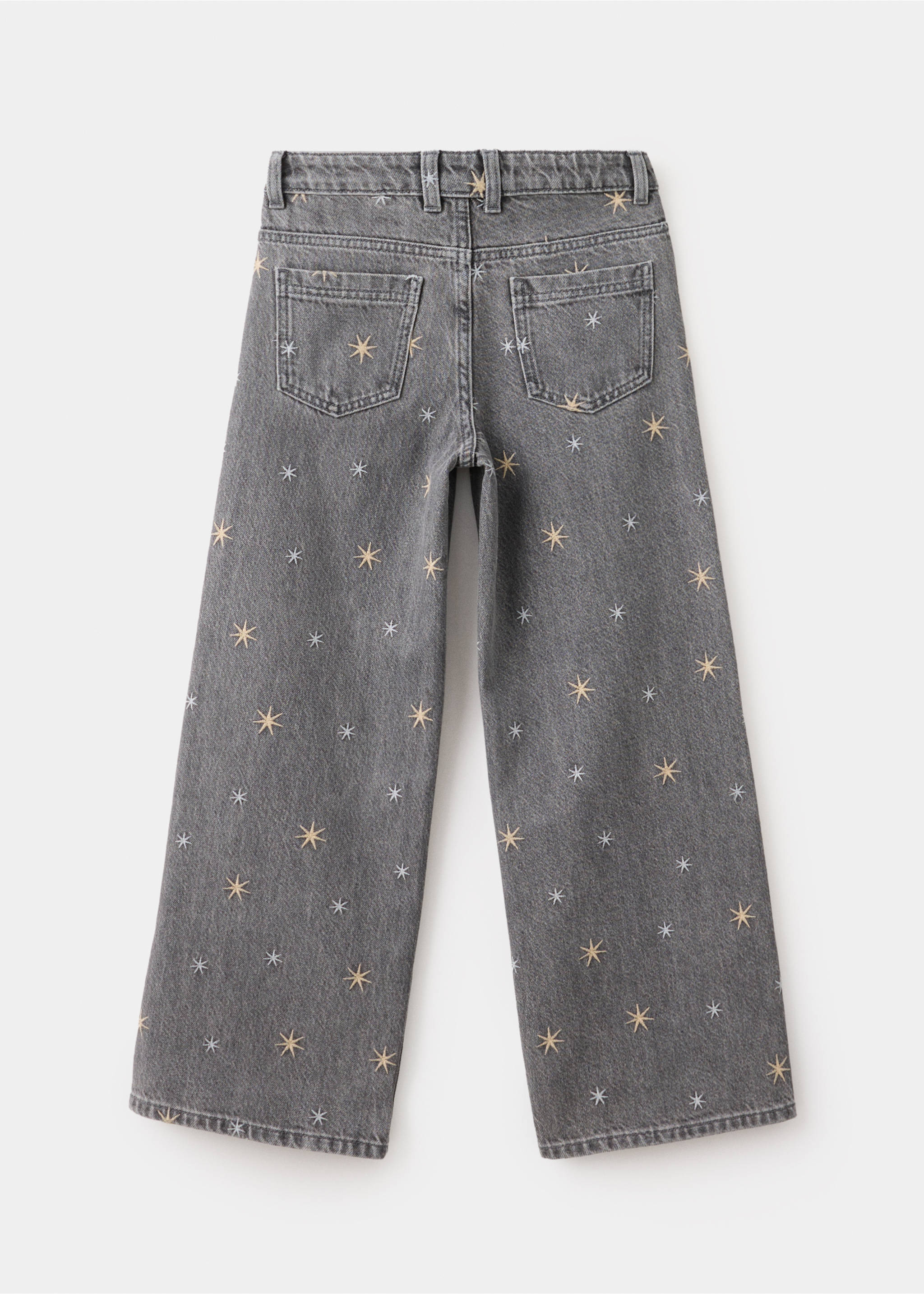 Wide-leg jeans with embroidered stars - Reverse of the article, Denim Grey. Ref: 37014418-00.