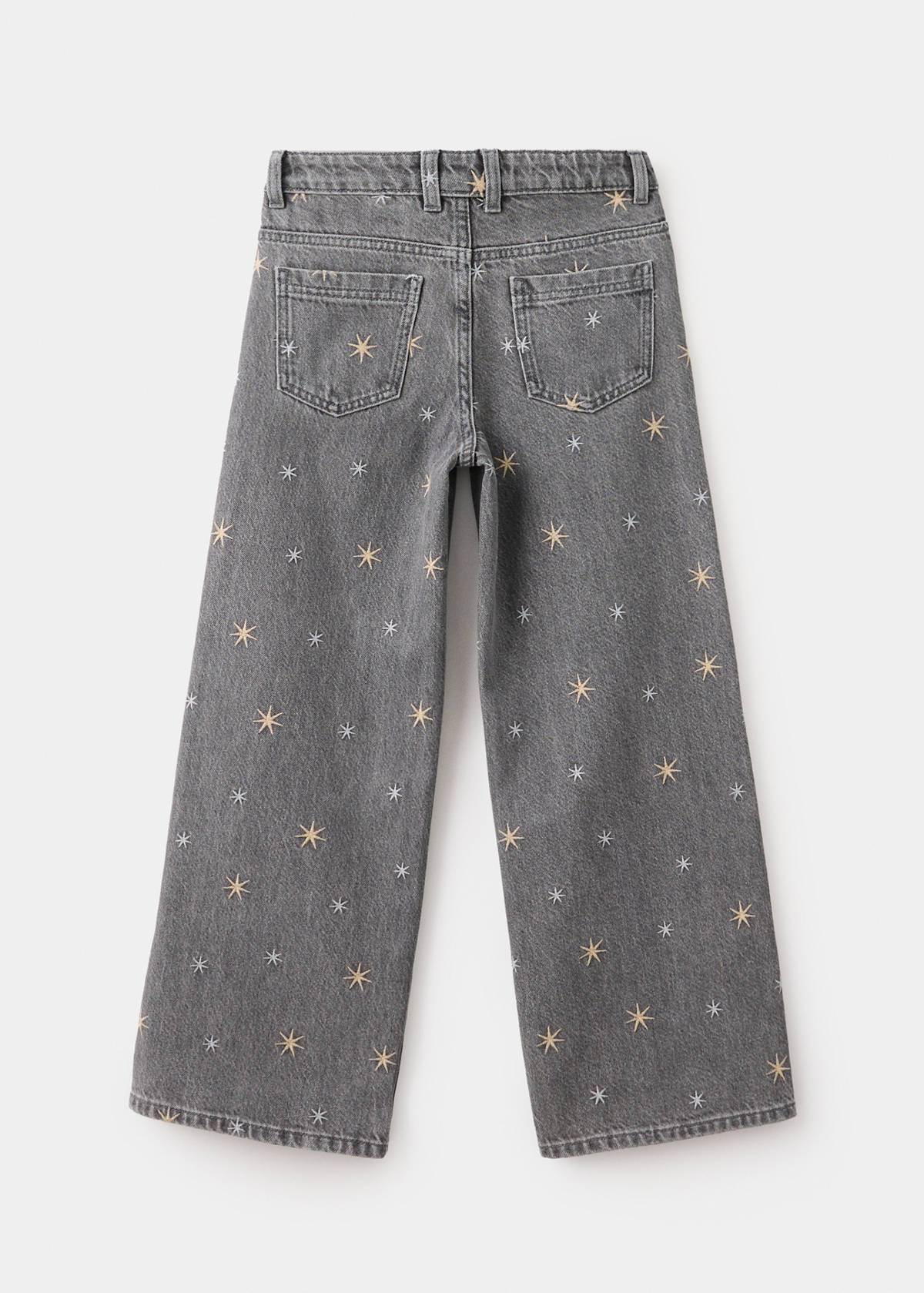 Wide-leg jeans with embroidered stars — Denim Grey