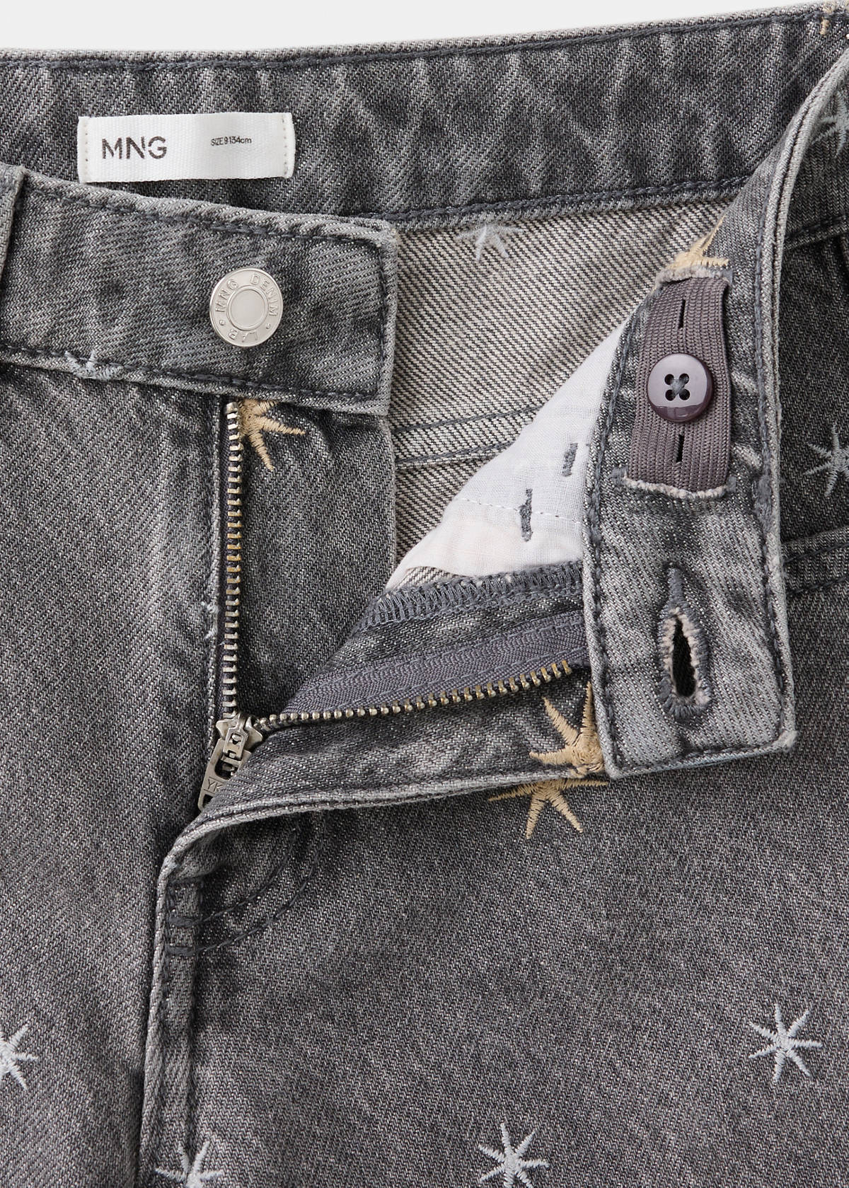 Wide-leg jeans with embroidered stars — Denim Grey