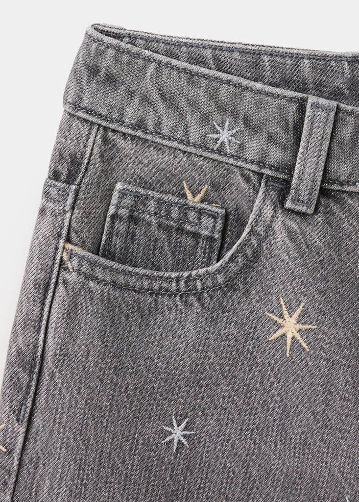 Wide-leg jeans with embroidered stars — Denim Grey