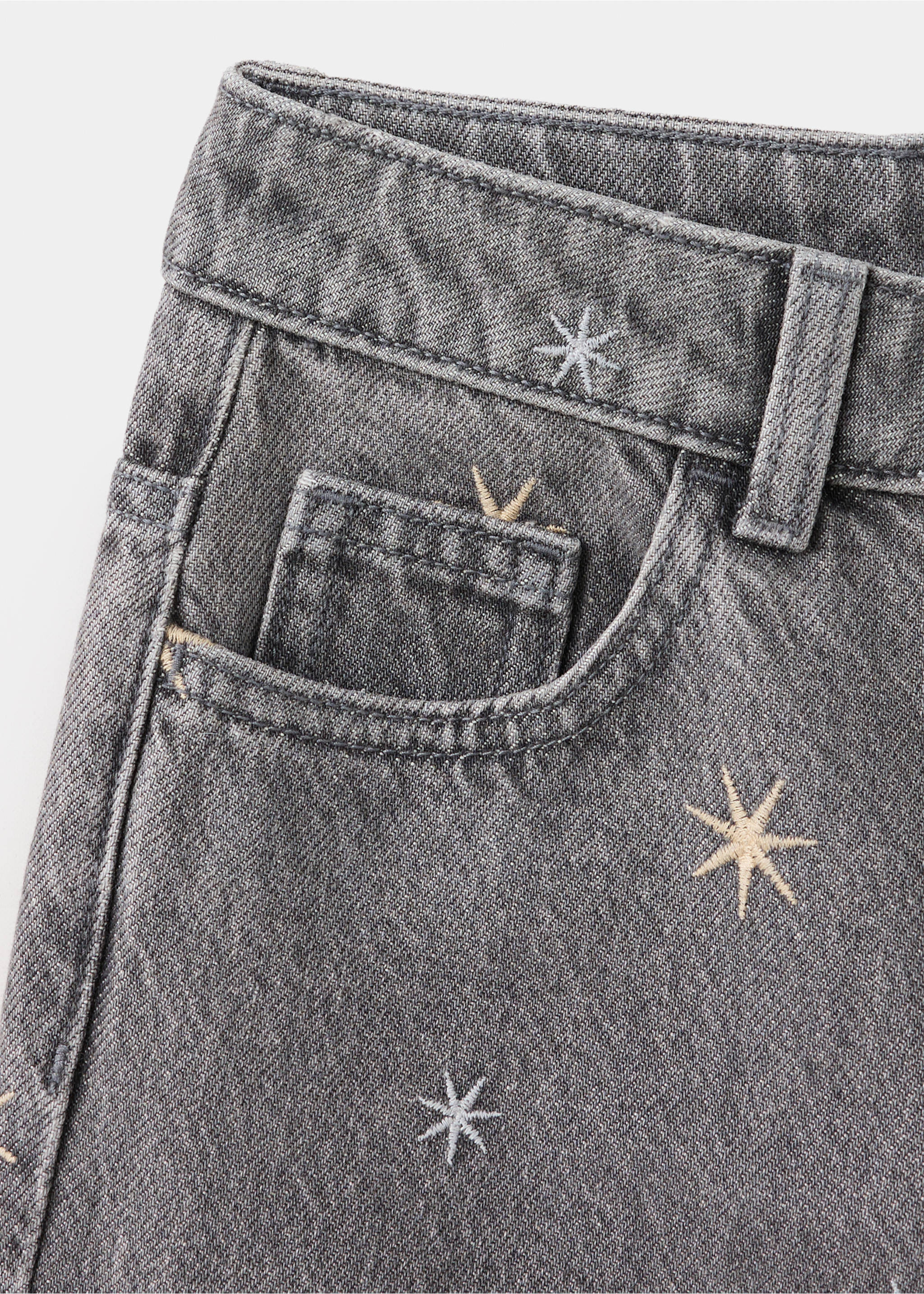 Wide-leg jeans with embroidered stars - Details of the article 0, Denim Grey. Ref: 37014418-00.