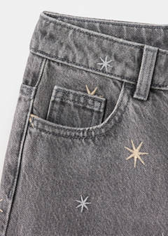 Wide-leg jeans with embroidered stars — Denim Grey 7