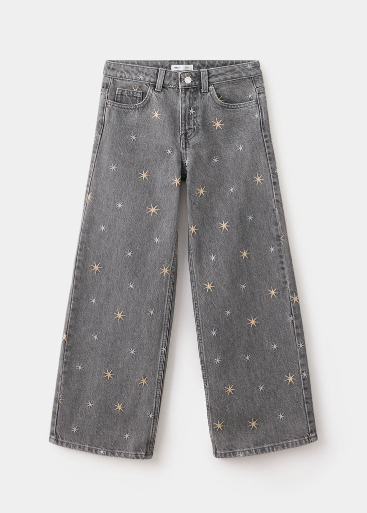 Wide-leg jeans with embroidered stars — Denim Grey