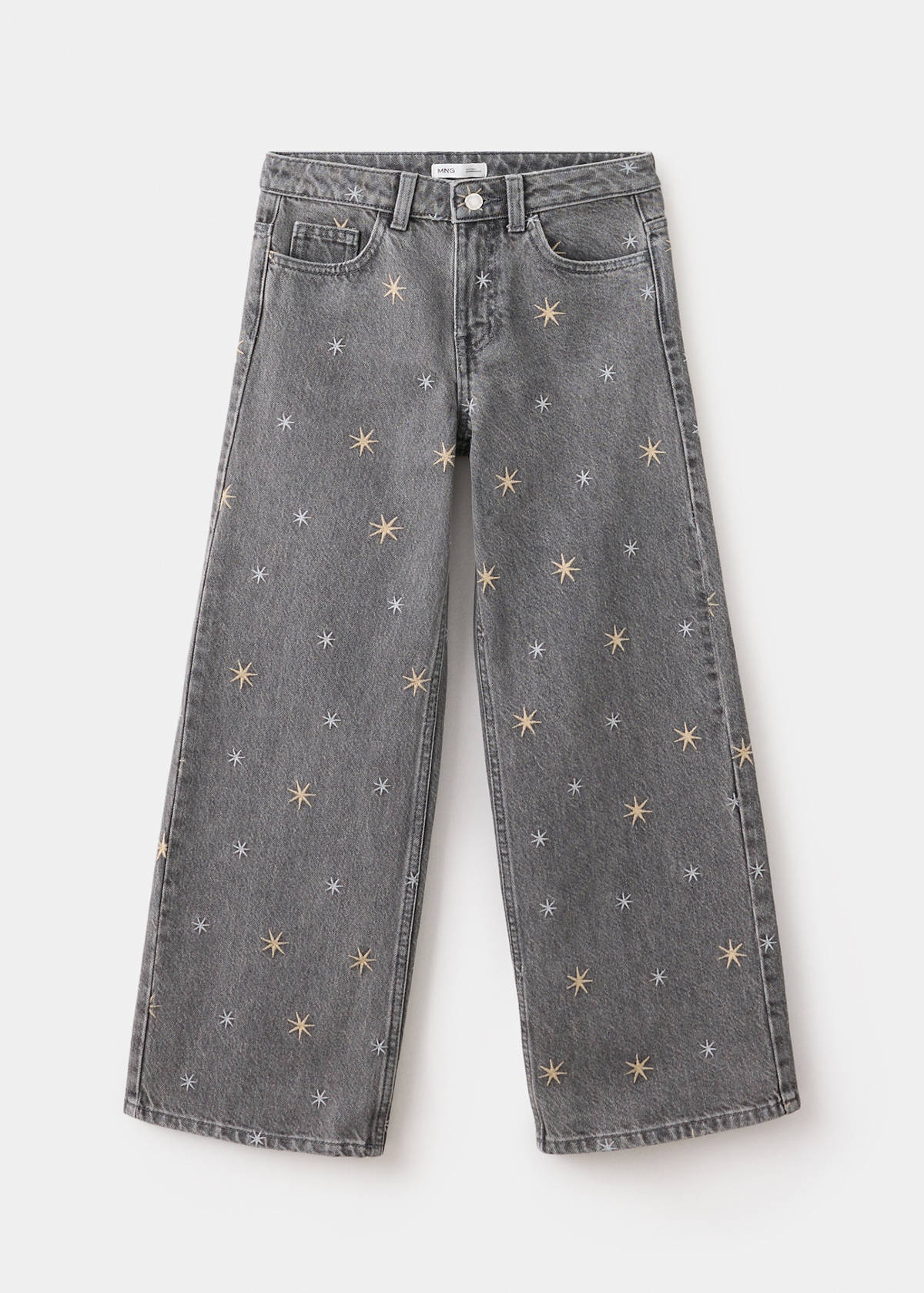 Wide-leg jeans with embroidered stars — Denim Grey