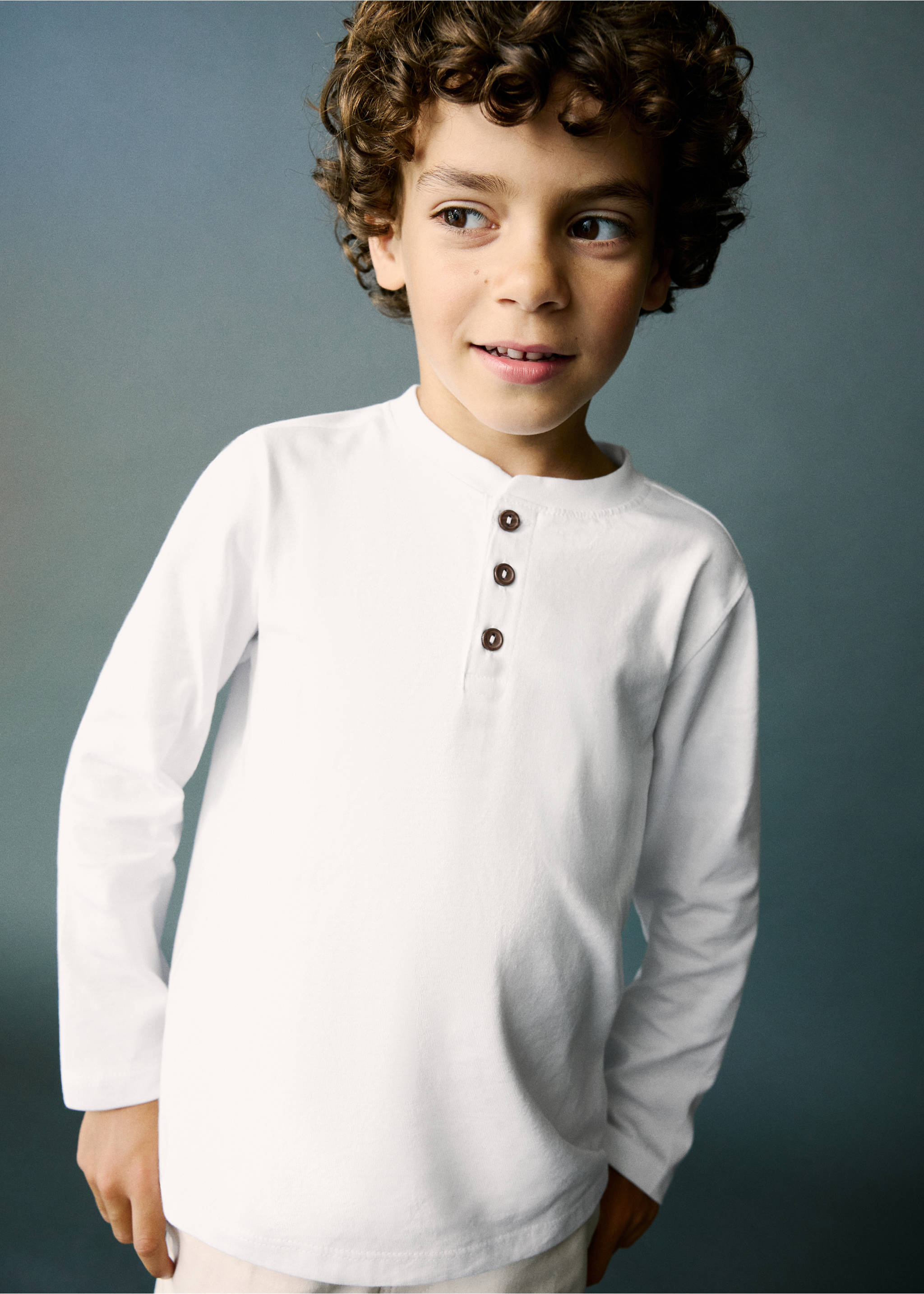 Buttoned cotton T-shirt - General plane, White. Ref: 37014424-00.