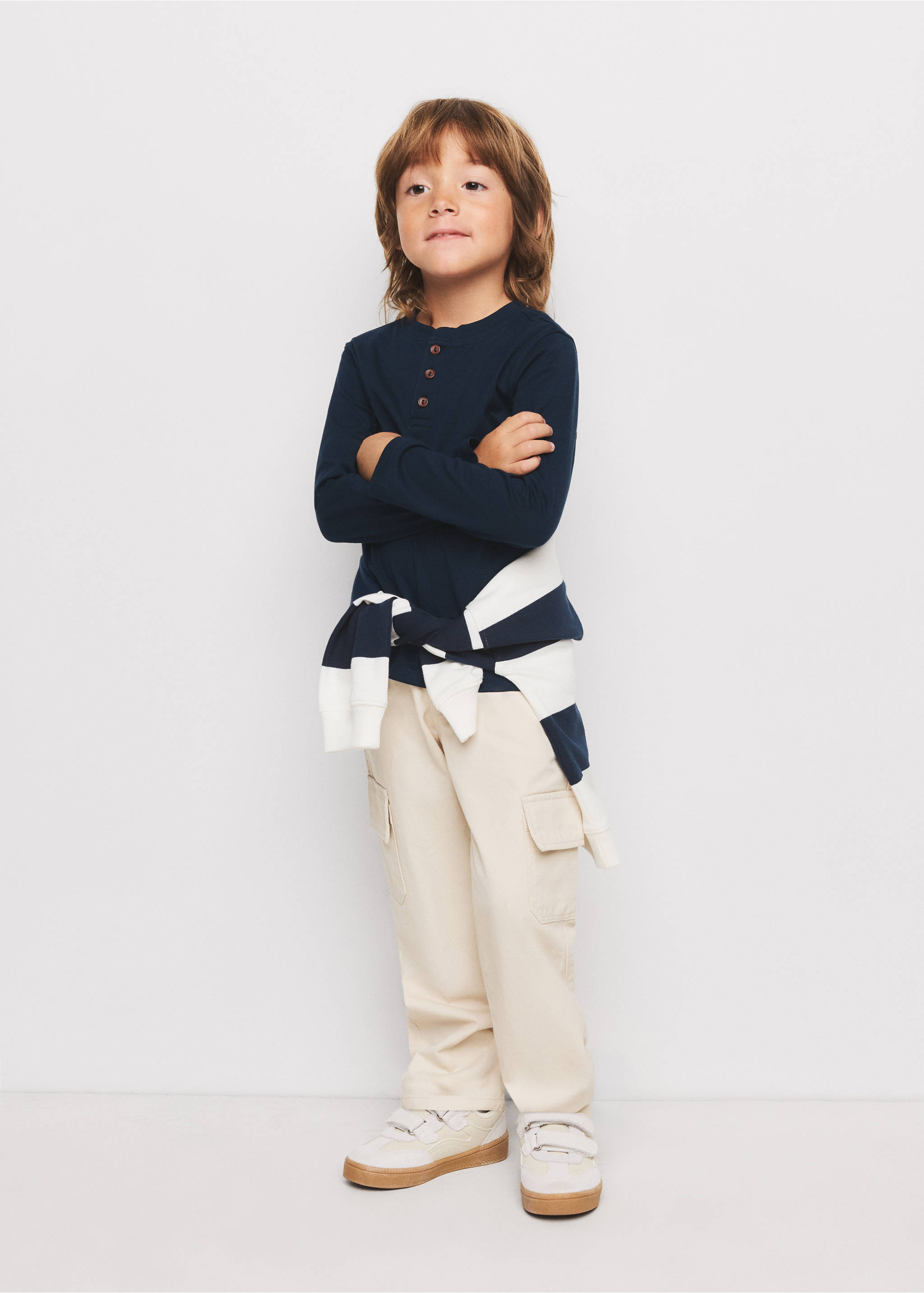 Buttoned cotton T-shirt - General plane, Navy. Ref: 37014424-00.