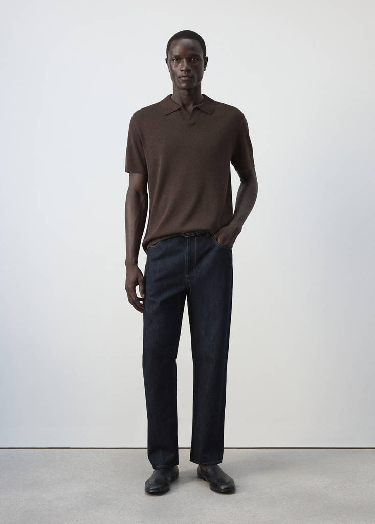 Fine knit cotton blend polo — Brown