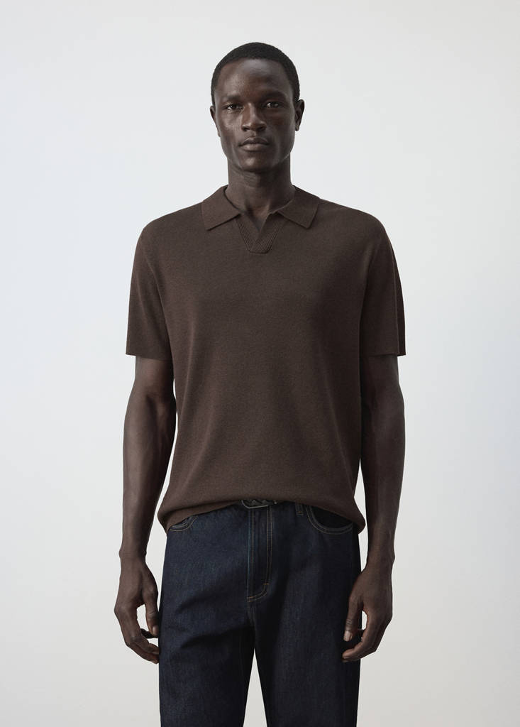 Fine knit cotton blend polo — Brown