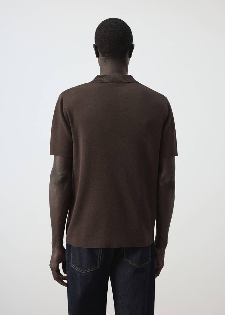 Fine knit cotton blend polo — Brown