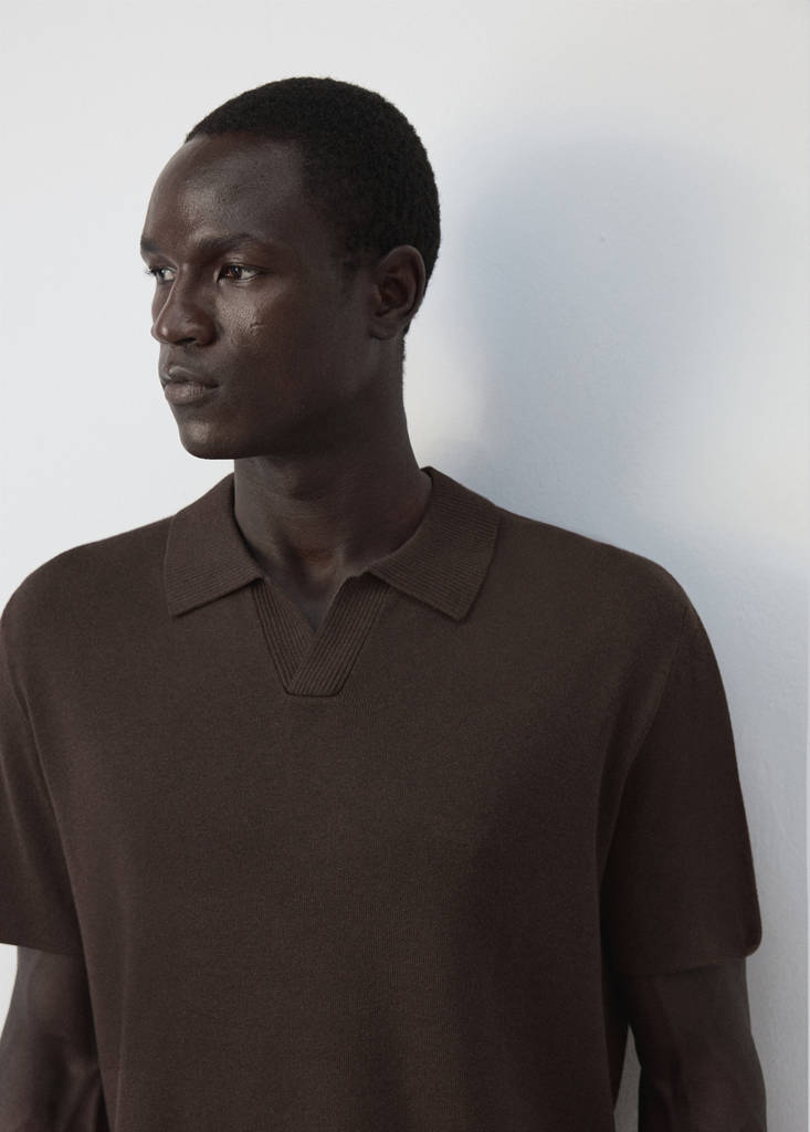 Fine knit cotton blend polo — Brown