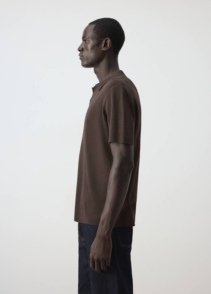 Fine knit cotton blend polo — Brown