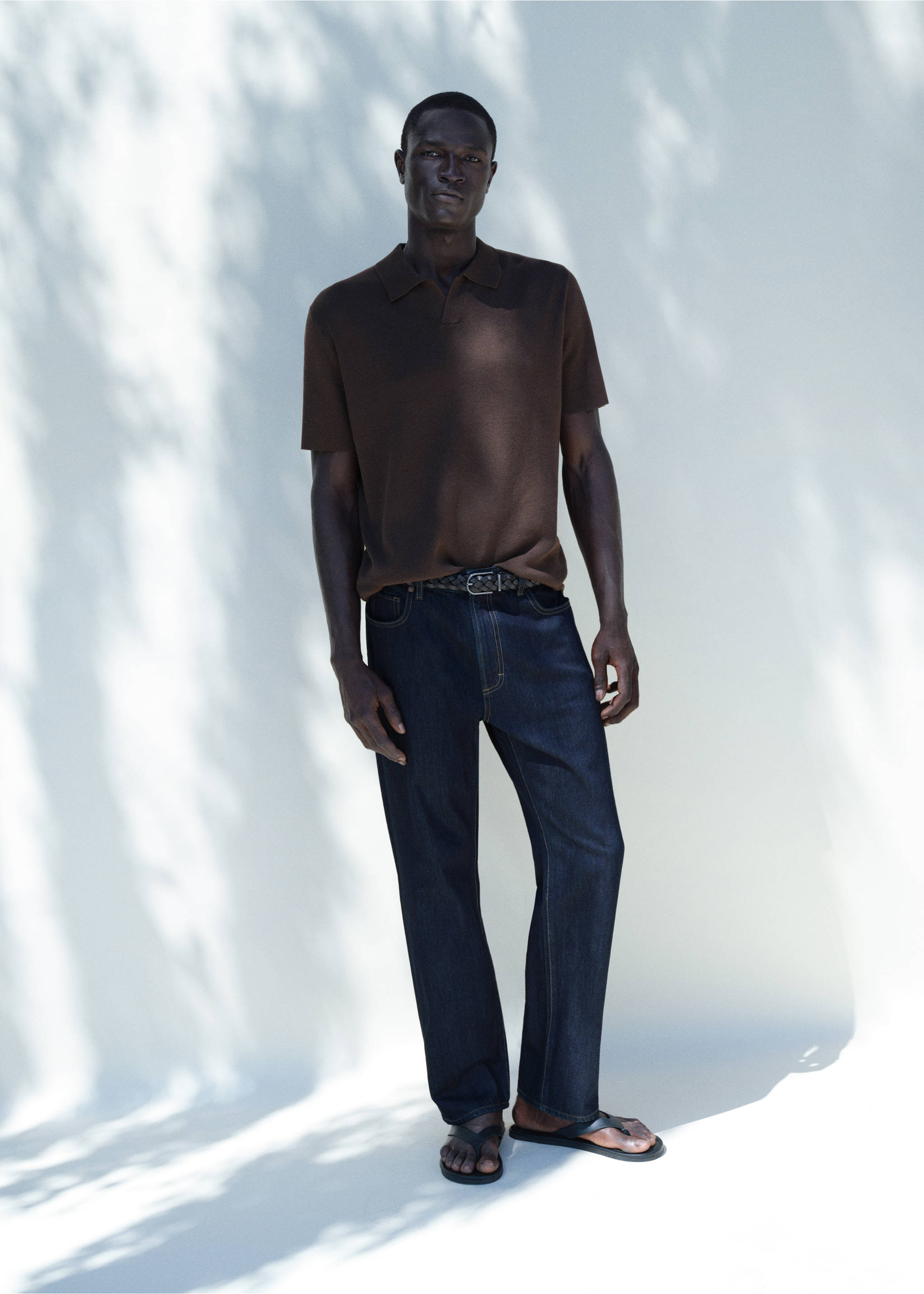 Fine knit cotton blend polo - Details of the article 5, Brown. Ref: 37014426-00.