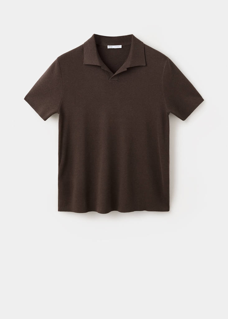 Fine knit cotton blend polo — Brown