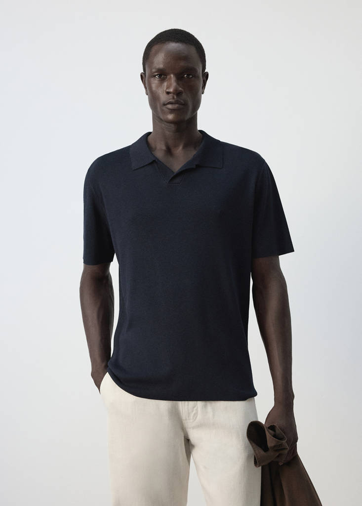 Fine knit cotton blend polo — Navy