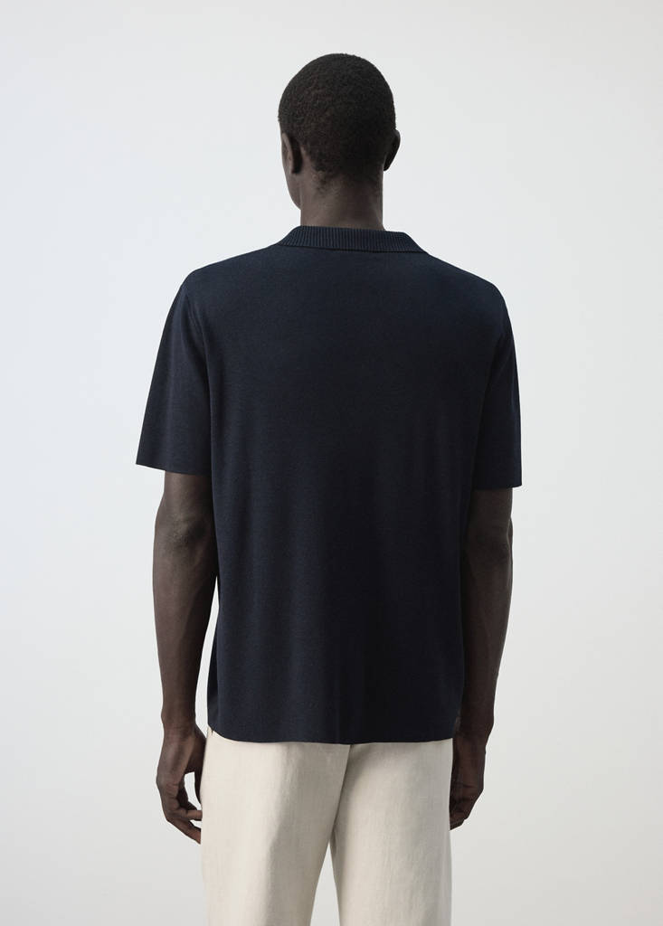 Fine knit cotton blend polo — Navy