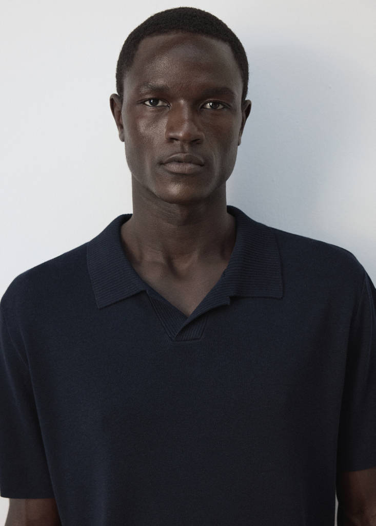 Fine knit cotton blend polo — Navy