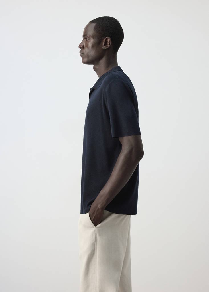 Fine knit cotton blend polo — Navy