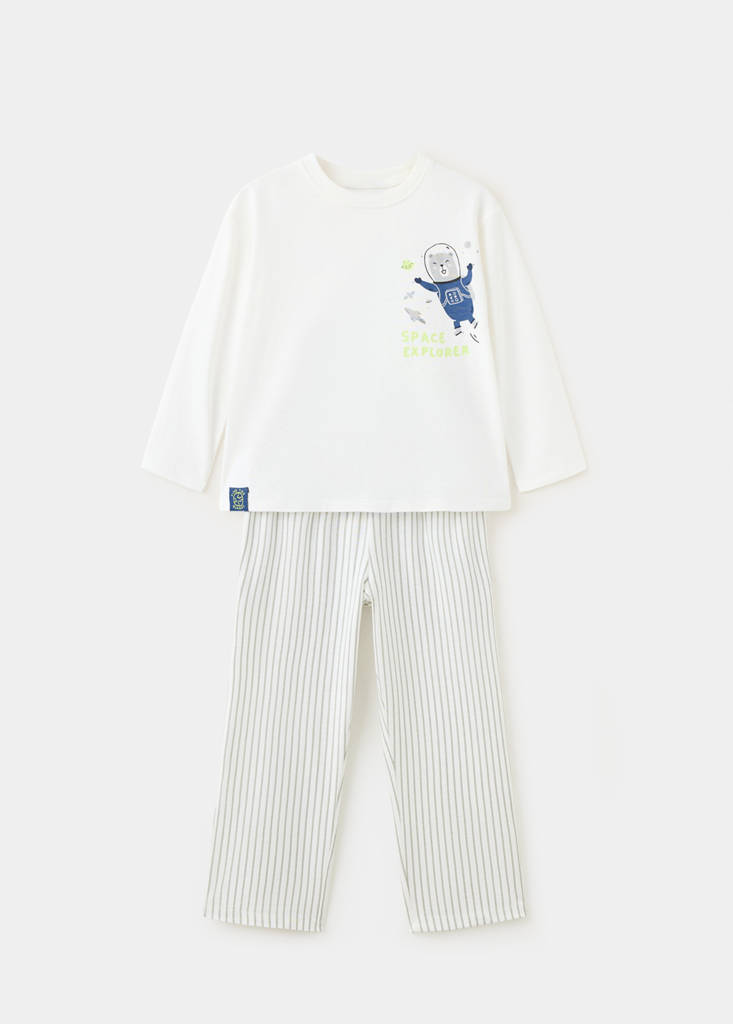 Full printed cotton pyjamas set — White