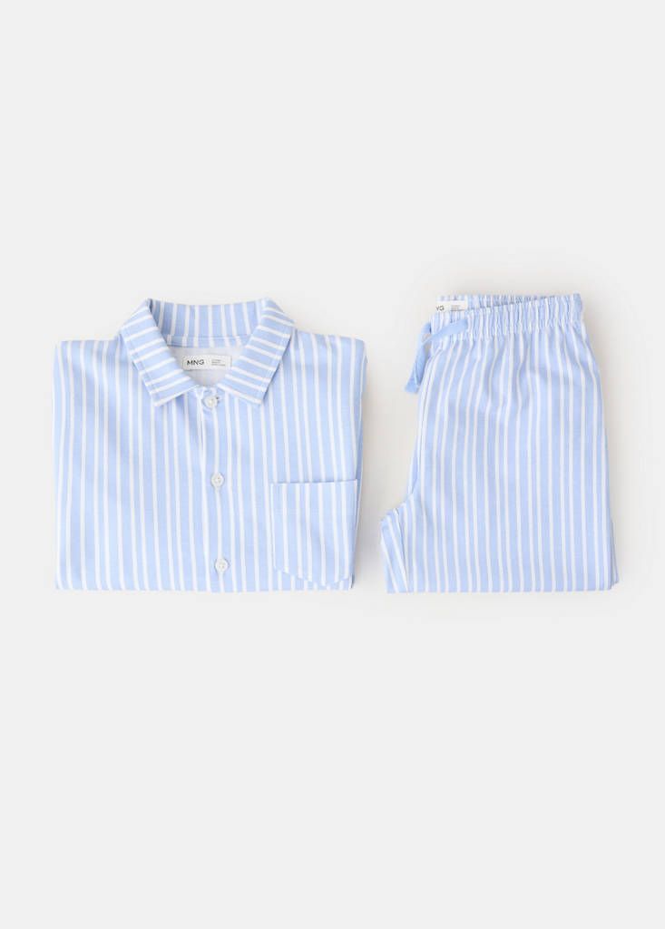Full cotton striped pyjama set — Sky Blue