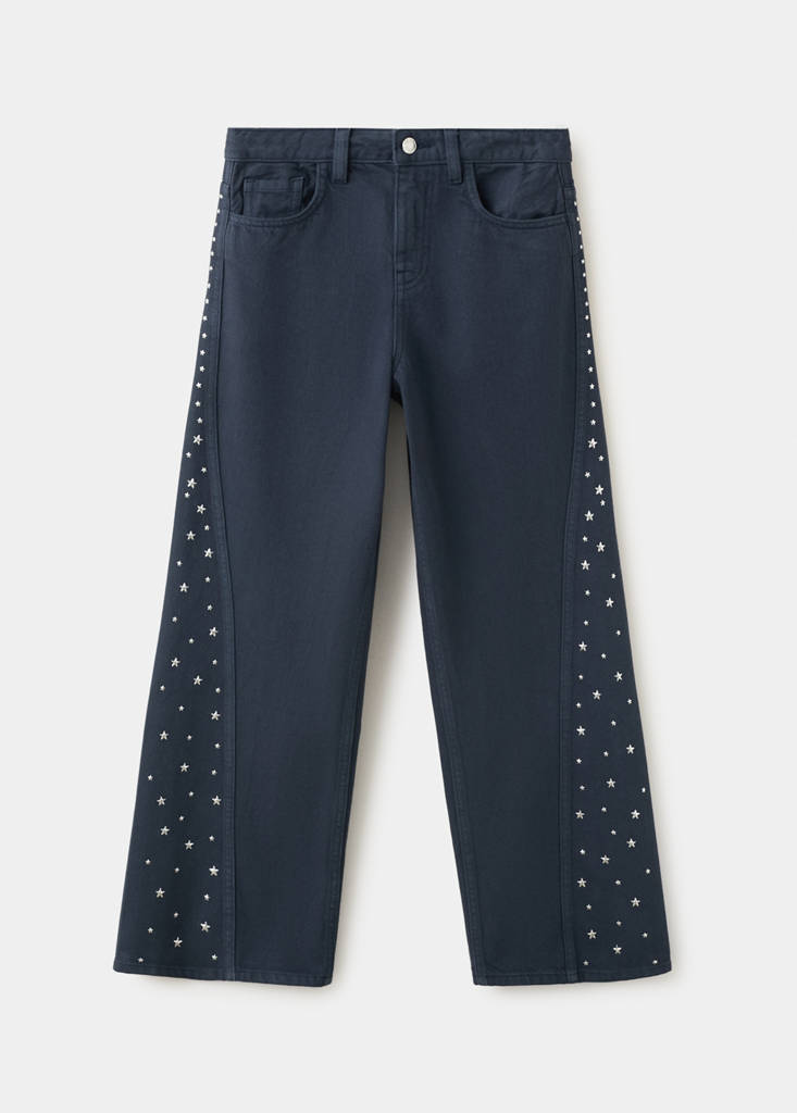 Mango Kids' Jean Wide Leg À Étoiles En Strass In Bleu Marine