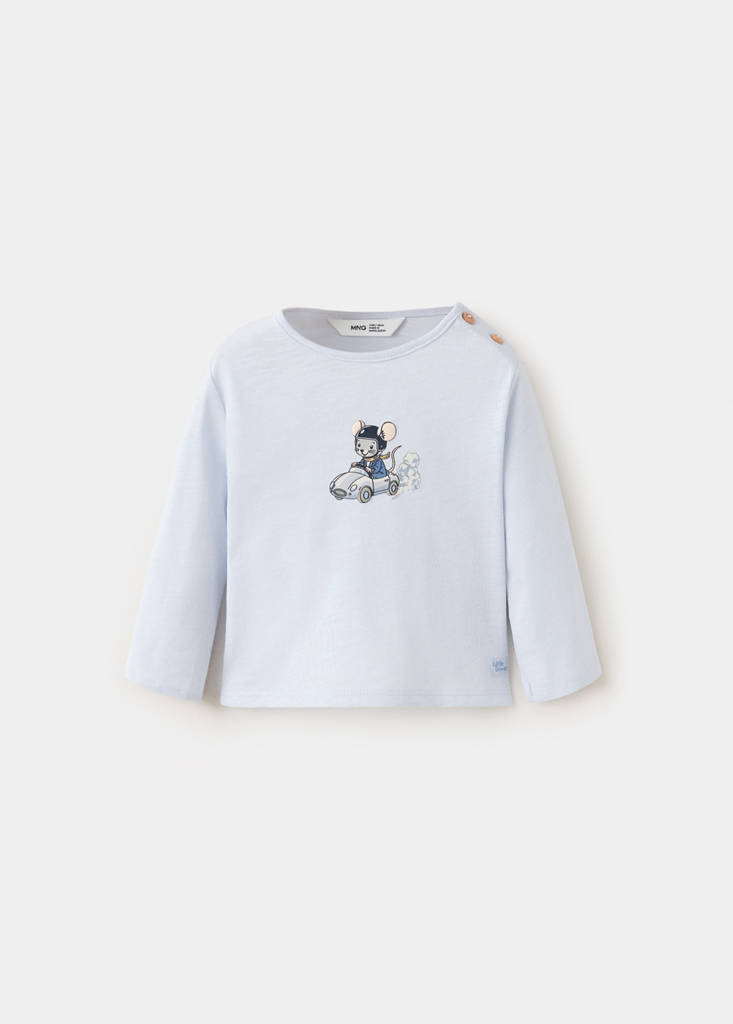 Printed cotton-blend t-shirt — Blue