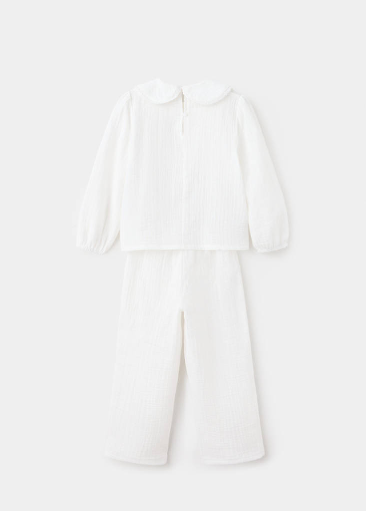 Full cotton textured pyjamas set — Off White